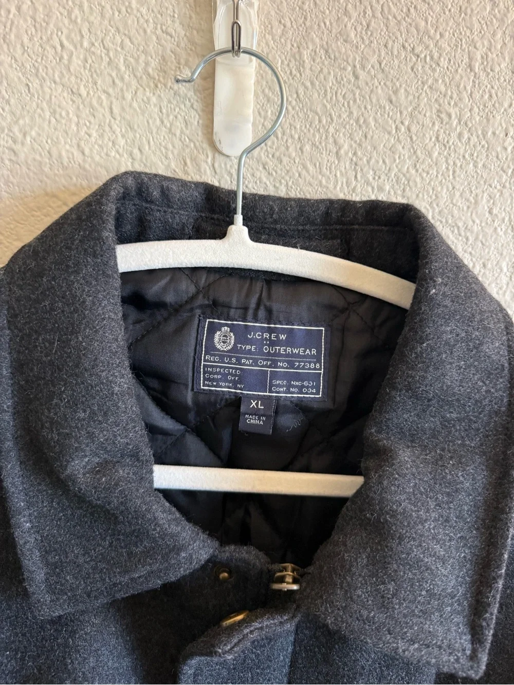 J Crew Men's Charcoal Gray Wool-Blend Coat Jacket Heavyweight Quilted Size XL